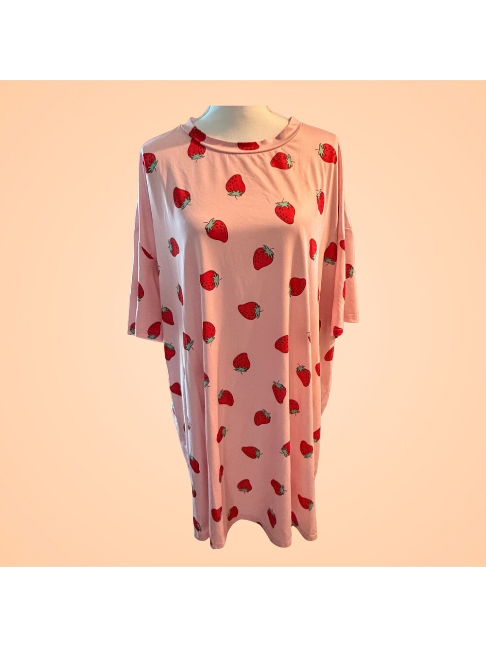 SHEIN Curve 2XL Pink Strawberry Print Nightgown Sleepshirt Pajama Dress Plus